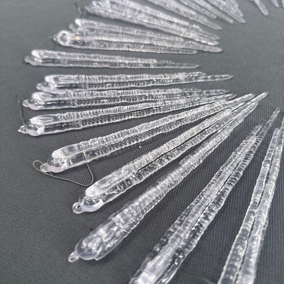 40 VTG Clear Plastic Icicle Ornaments 3 Prong 6” Christmas Winter Holiday Retro - Picture 1 of 16